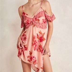 NWOT Free People Monday Morning trapeze slip Small S Pink Rose Prints fl…